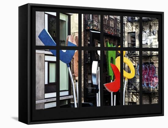 Window View - Modern Sculpture in a Courtyard Building - Downtown Manhattan - New York City-Philippe Hugonnard-Framed Stretched Canvas