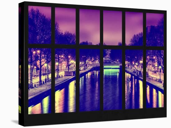 Window View - Night View of the Canal Saint Martin - Paris - France - Europe-Philippe Hugonnard-Stretched Canvas