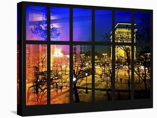 Window View - Night View of the Place de l'Etoile with the Arc de Triomphe - Paris - France-Philippe Hugonnard-Stretched Canvas