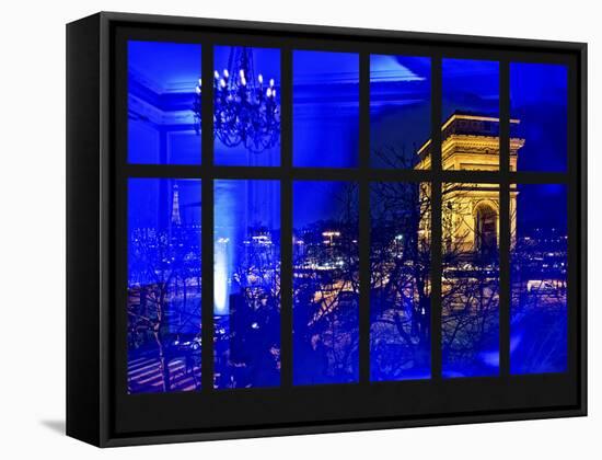 Window View - Night View of the Place de l'Etoile with the Arc de Triomphe - Paris - France-Philippe Hugonnard-Framed Stretched Canvas