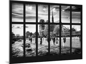 Window View - Notre Dame Cathedral and Bateau Mouche on the River Seine - Paris - France - Europe-Philippe Hugonnard-Mounted Photographic Print