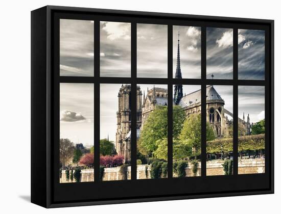 Window View - Notre Dame Cathedral - Paris - France - Europe-Philippe Hugonnard-Framed Stretched Canvas