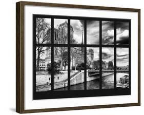 Window View - Notre Dame Cathedral with the Pont au Double - River Seine - Paris - France - Europe-Philippe Hugonnard-Framed Photographic Print
