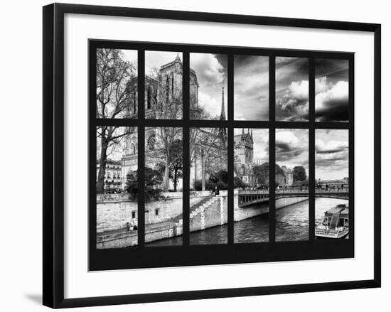 Window View - Notre Dame Cathedral with the Pont au Double - River Seine - Paris - France - Europe-Philippe Hugonnard-Framed Photographic Print