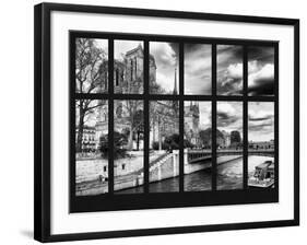 Window View - Notre Dame Cathedral with the Pont au Double - River Seine - Paris - France - Europe-Philippe Hugonnard-Framed Photographic Print