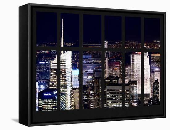 Window View - NY Cityscape by Night - Times Square - Manhattan - New York City-Philippe Hugonnard-Framed Stretched Canvas