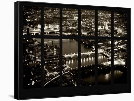 Window View of City of London at Night - River Thames - London - UK - England - United Kingdom-Philippe Hugonnard-Framed Stretched Canvas