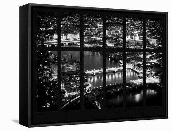 Window View of City of London at Night - River Thames - London - UK - England - United Kingdom-Philippe Hugonnard-Framed Stretched Canvas