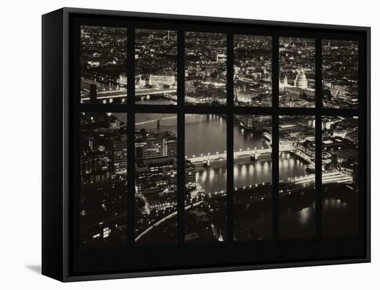 Window View of City of London at Pink-Night - River Thames - London - UK - England-Philippe Hugonnard-Framed Stretched Canvas