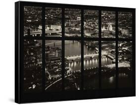 Window View of City of London at Pink-Night - River Thames - London - UK - England-Philippe Hugonnard-Framed Stretched Canvas