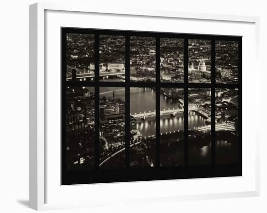 Window View of City of London at Pink-Night - River Thames - London - UK - England-Philippe Hugonnard-Framed Photographic Print