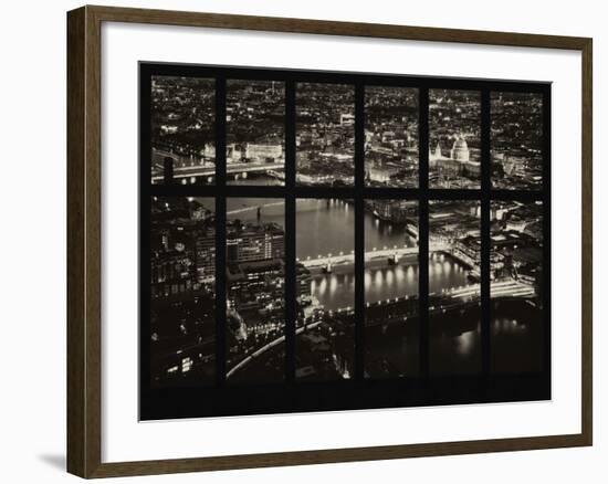 Window View of City of London at Pink-Night - River Thames - London - UK - England-Philippe Hugonnard-Framed Photographic Print