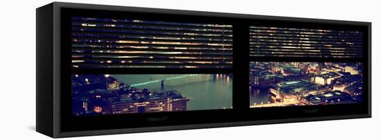 Window View of City of London at Pink-Night - River Thames - London - UK - England-Philippe Hugonnard-Framed Stretched Canvas