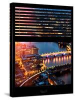 Window View of City of London at Pink-Night - River Thames - London - UK - England-Philippe Hugonnard-Stretched Canvas