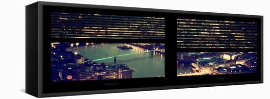 Window View of City of London at Pink-Night - River Thames - London - UK - England-Philippe Hugonnard-Framed Stretched Canvas