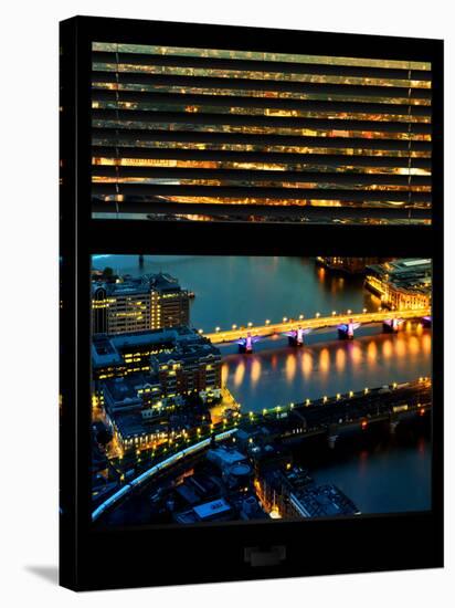 Window View of City of London at Pink-Night - River Thames - London - UK - England-Philippe Hugonnard-Stretched Canvas