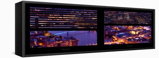 Window View of City of London at Pink-Night - River Thames - London - UK - England-Philippe Hugonnard-Framed Stretched Canvas