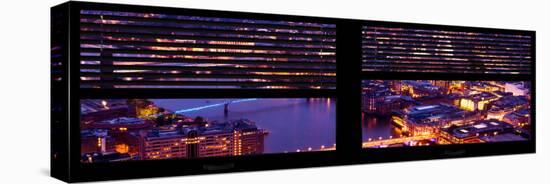 Window View of City of London at Pink-Night - River Thames - London - UK - England-Philippe Hugonnard-Stretched Canvas