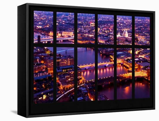 Window View of City of London at Pink-Night - River Thames - London - UK - England-Philippe Hugonnard-Framed Stretched Canvas