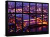 Window View of City of London at Pink-Night - River Thames - London - UK - England-Philippe Hugonnard-Stretched Canvas