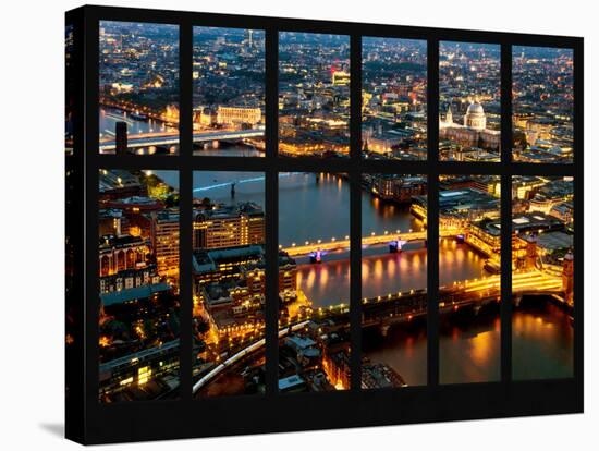 Window View of City of London at Pink-Night - River Thames - London - UK - England-Philippe Hugonnard-Stretched Canvas