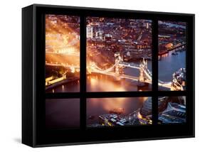 Window View of City of London with the Tower Bridge at Night - River Thames - London - England-Philippe Hugonnard-Framed Stretched Canvas