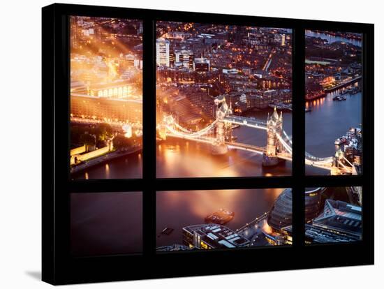 Window View of City of London with the Tower Bridge at Night - River Thames - London - England-Philippe Hugonnard-Stretched Canvas