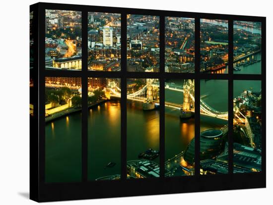 Window View of City of London with the Tower Bridge at Night - River Thames - London - England-Philippe Hugonnard-Stretched Canvas