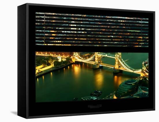 Window View of City of London with the Tower Bridge at Night - River Thames - London - England-Philippe Hugonnard-Framed Stretched Canvas