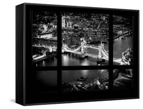 Window View of City of London with the Tower Bridge at Night - River Thames - London - England-Philippe Hugonnard-Framed Stretched Canvas