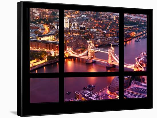 Window View of City of London with the Tower Bridge at Night - River Thames - London - England-Philippe Hugonnard-Framed Stretched Canvas