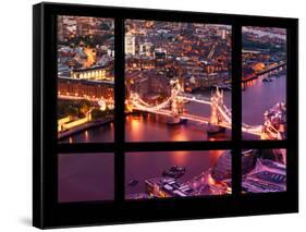 Window View of City of London with the Tower Bridge at Night - River Thames - London - England-Philippe Hugonnard-Framed Stretched Canvas