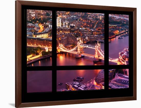 Window View of City of London with the Tower Bridge at Night - River Thames - London - England-Philippe Hugonnard-Framed Photographic Print