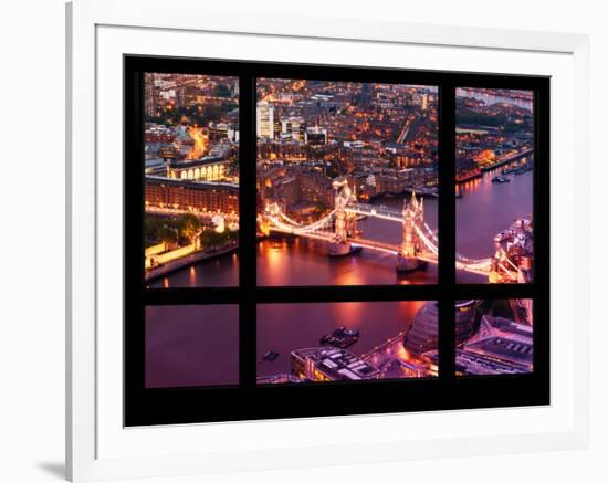 Window View of City of London with the Tower Bridge at Night - River Thames - London - England-Philippe Hugonnard-Framed Photographic Print