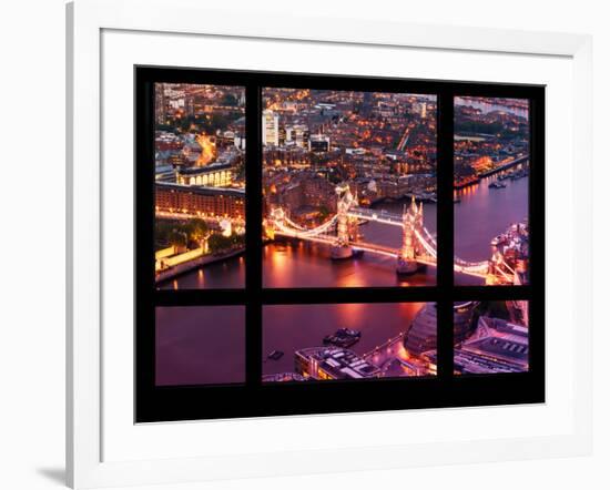 Window View of City of London with the Tower Bridge at Night - River Thames - London - England-Philippe Hugonnard-Framed Photographic Print