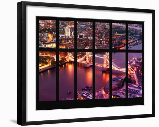 Window View of City of London with the Tower Bridge at Night - River Thames - London - England-Philippe Hugonnard-Framed Photographic Print