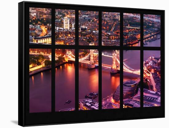 Window View of City of London with the Tower Bridge at Night - River Thames - London - England-Philippe Hugonnard-Framed Stretched Canvas