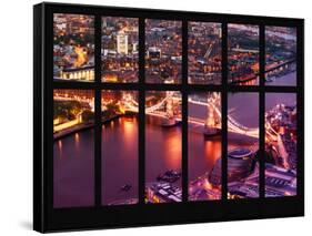 Window View of City of London with the Tower Bridge at Night - River Thames - London - England-Philippe Hugonnard-Framed Stretched Canvas