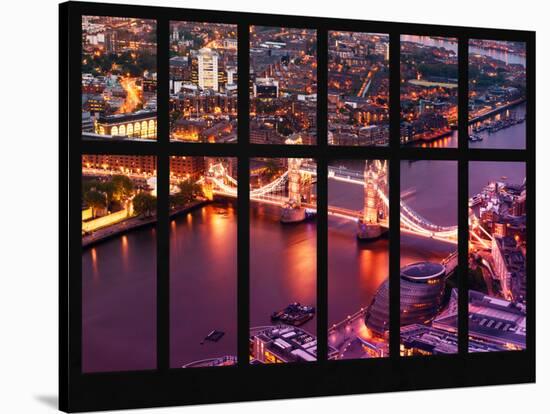 Window View of City of London with the Tower Bridge at Night - River Thames - London - England-Philippe Hugonnard-Stretched Canvas