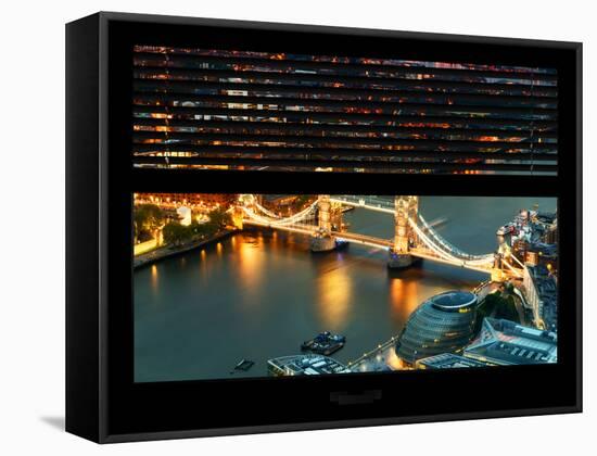 Window View of City of London with the Tower Bridge at Night - River Thames - London - England-Philippe Hugonnard-Framed Stretched Canvas