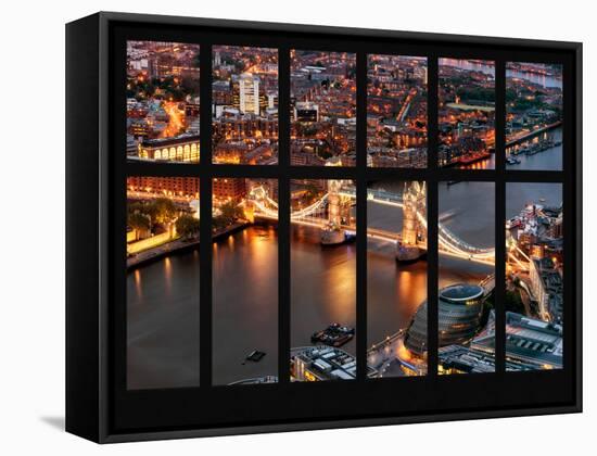 Window View of City of London with the Tower Bridge at Night - River Thames - London - England-Philippe Hugonnard-Framed Stretched Canvas