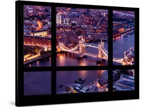 Window View of City of London with the Tower Bridge at Night - River Thames - London - England-Philippe Hugonnard-Stretched Canvas