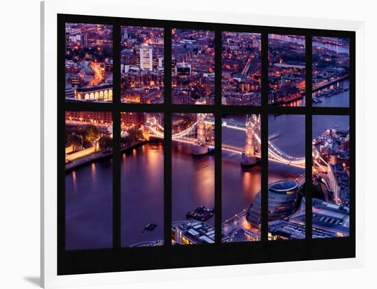 Window View of City of London with the Tower Bridge at Night - River Thames - London - England-Philippe Hugonnard-Framed Photographic Print