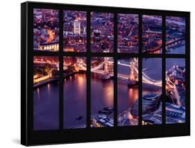 Window View of City of London with the Tower Bridge at Night - River Thames - London - England-Philippe Hugonnard-Framed Stretched Canvas