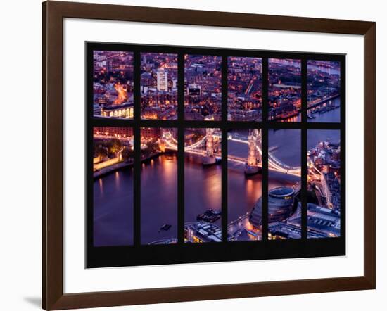 Window View of City of London with the Tower Bridge at Night - River Thames - London - England-Philippe Hugonnard-Framed Photographic Print