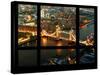 Window View of City of London with the Tower Bridge at Night - River Thames - London - England-Philippe Hugonnard-Stretched Canvas