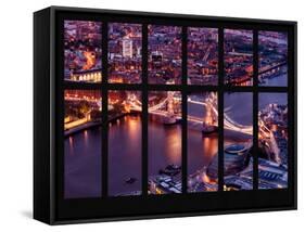 Window View of City of London with the Tower Bridge at Night - River Thames - London - England-Philippe Hugonnard-Framed Stretched Canvas