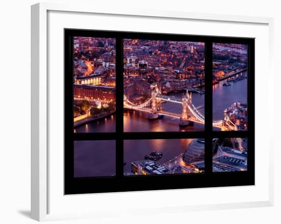 Window View of City of London with the Tower Bridge at Night - River Thames - London - England-Philippe Hugonnard-Framed Photographic Print