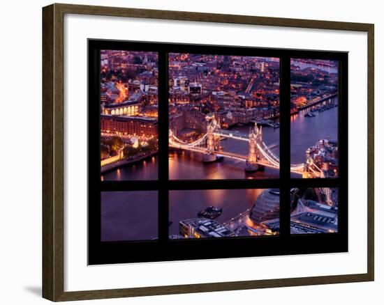 Window View of City of London with the Tower Bridge at Night - River Thames - London - England-Philippe Hugonnard-Framed Photographic Print