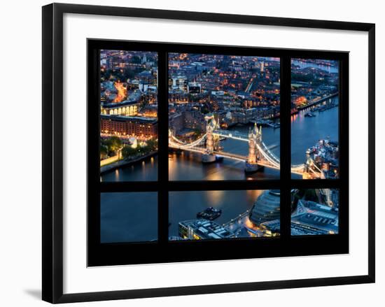 Window View of City of London with the Tower Bridge at Night - River Thames - London - England-Philippe Hugonnard-Framed Photographic Print